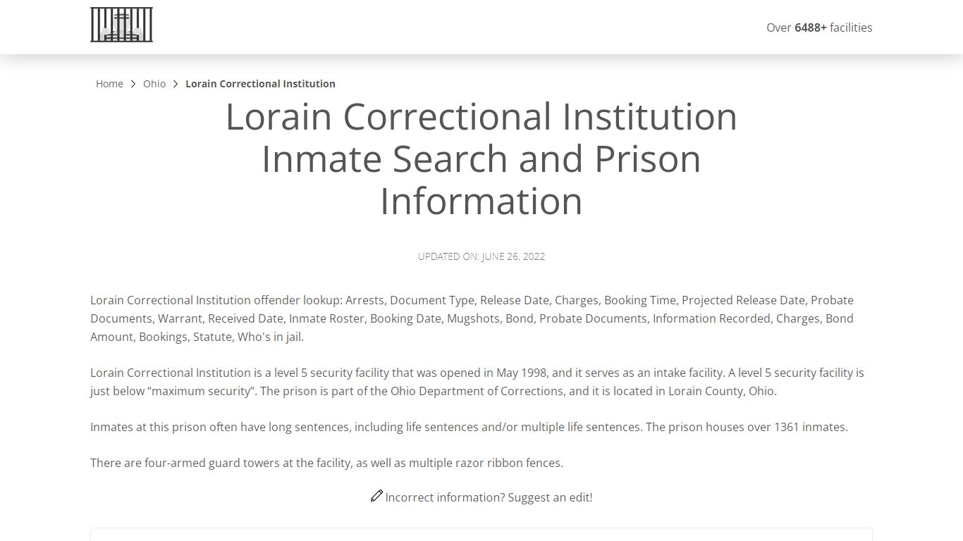 Lorain Correctional Institution Inmate Search and Prison ...
